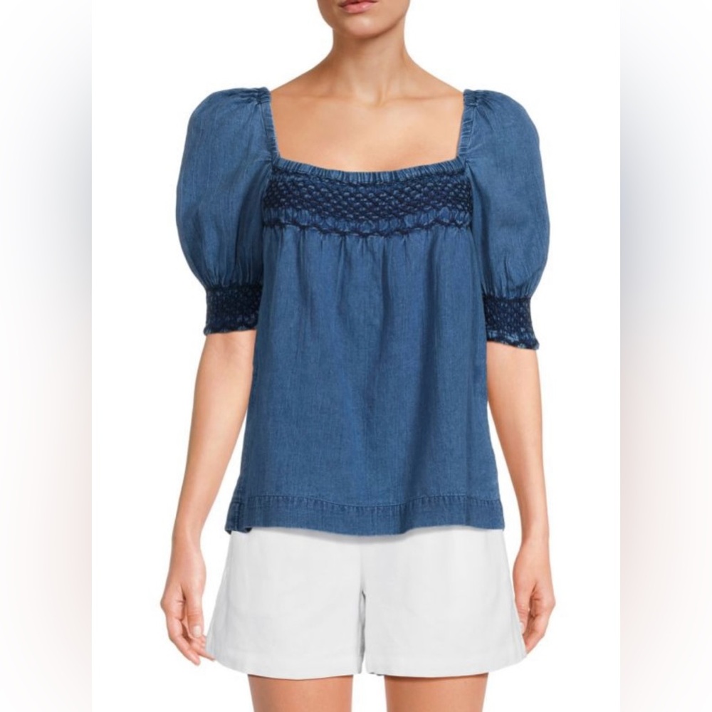 NWT Faherty Presley Puff Sleeve Embroidered Top